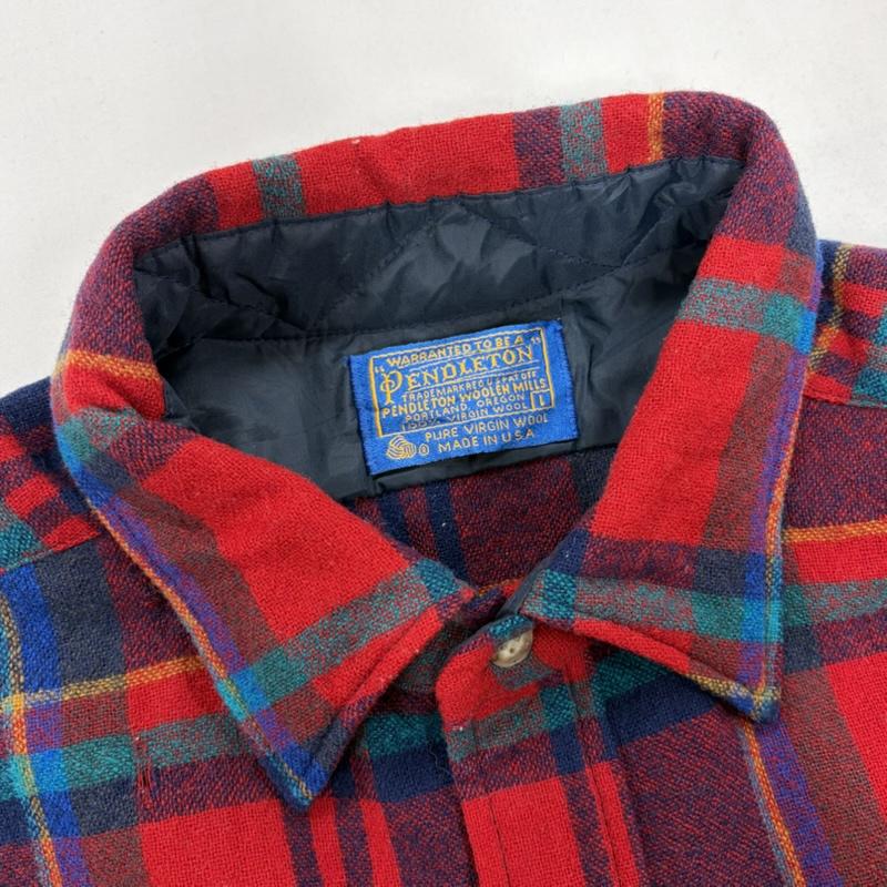 ペンドルトン PENDLETON シャツ、ブラウス 長袖 70s ウール チェック シャツ USA製 ヴィンテージ L チェック 赤 / レッド / red X 紺 / ネイビー / navy メンズ USED 古着 中古 50159298