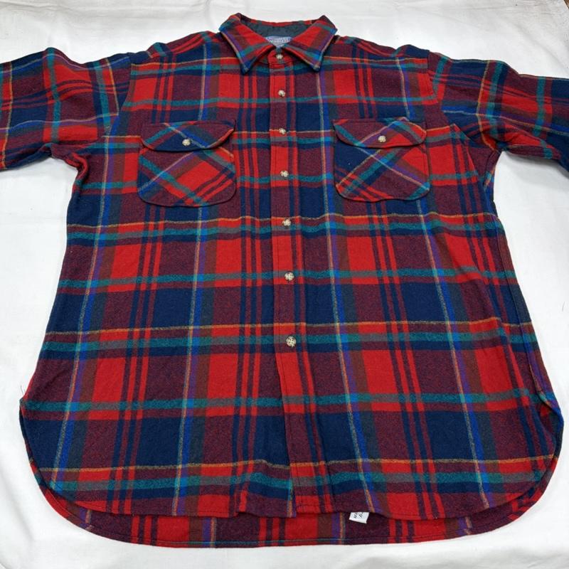 ペンドルトン PENDLETON シャツ、ブラウス 長袖 70s ウール チェック シャツ USA製 ヴィンテージ L チェック 赤 / レッド / red X 紺 / ネイビー / navy メンズ USED 古着 中古 50159298