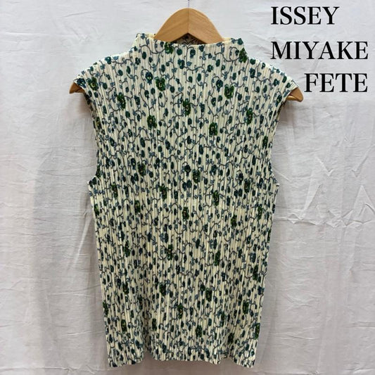 イッセイミヤケ ISSEY MIYAKE カットソー 半袖 FETE フラワー プリント ノースリーブ ハイネック プリーツ カットソー IF54FJ709 2 レディース USED 古着 中古 50159314