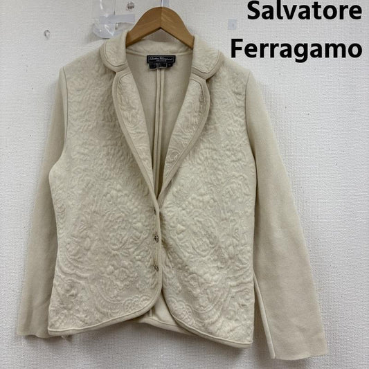 サルヴァトーレフェラガモ Salvatore Ferragamo ジャケット、上着 ジャケット、ブレザー コットン ニット 素材 テーラード ジャケット イタリア製 6944-010 XL ベージュ / ベージュ / beige レディース USED 古着 中古 50159334