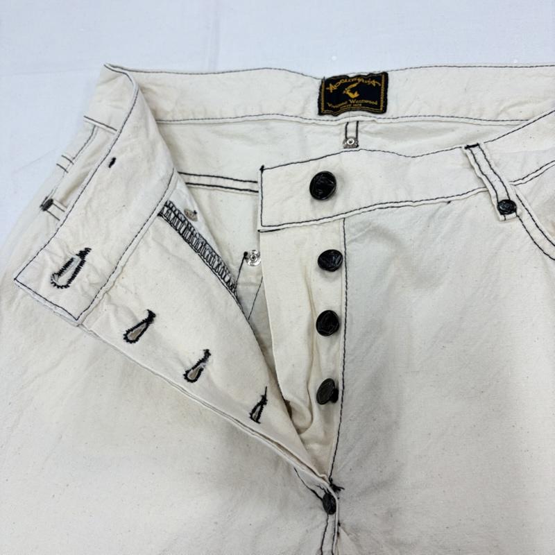 ヴィヴィアンウエストウッド Vivienne Westwood パンツ ワークパンツ、ペインターパンツ ANGLOMANIA アングロマニア 生成り色 ステッチ ストレート パンツ ボタンフライ 28インチ 無地 ナチュラル / ナチュラル / X 黒 / ブラック / black レディース USED 古着 中古 50159337