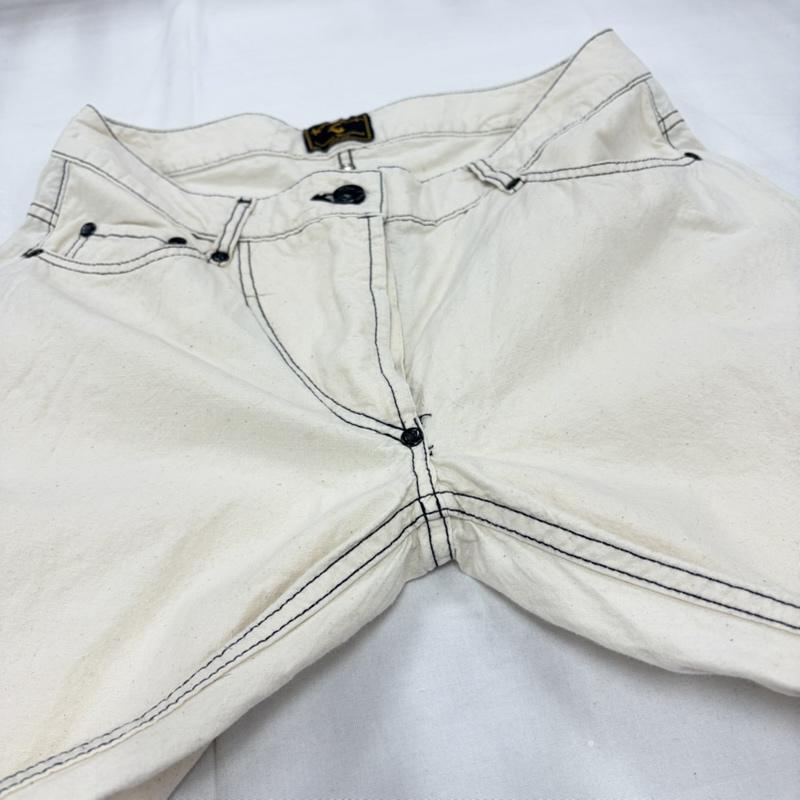 ヴィヴィアンウエストウッド Vivienne Westwood パンツ ワークパンツ、ペインターパンツ ANGLOMANIA アングロマニア 生成り色 ステッチ ストレート パンツ ボタンフライ 28インチ 無地 ナチュラル / ナチュラル / X 黒 / ブラック / black レディース USED 古着 中古 50159337