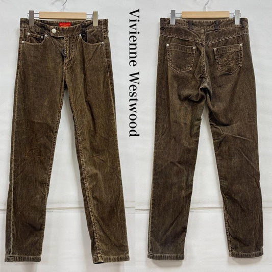 ヴィヴィアン ウエストウッド レッドレーベル Vivienne Westwood red label パンツ ワークパンツ、ペインターパンツ オーブ 刺繍 コーデュロイ パンツ ジッパーフライ 3 ロゴ、文字 X 刺繍 茶 / ブラウン / brown X ベージュ / ベージュ / beige レディース USED 古着 中古 50159339