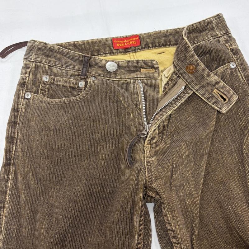ヴィヴィアン ウエストウッド レッドレーベル Vivienne Westwood red label パンツ ワークパンツ、ペインターパンツ オーブ 刺繍 コーデュロイ パンツ ジッパーフライ 3 ロゴ、文字 X 刺繍 茶 / ブラウン / brown X ベージュ / ベージュ / beige レディース USED 古着 中古 50159339