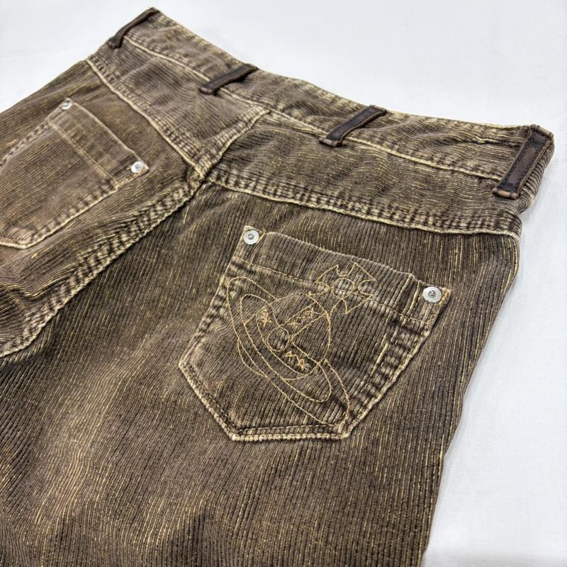 ヴィヴィアン ウエストウッド レッドレーベル Vivienne Westwood red label パンツ ワークパンツ、ペインターパンツ オーブ 刺繍 コーデュロイ パンツ ジッパーフライ 3 ロゴ、文字 X 刺繍 茶 / ブラウン / brown X ベージュ / ベージュ / beige レディース USED 古着 中古 50159339