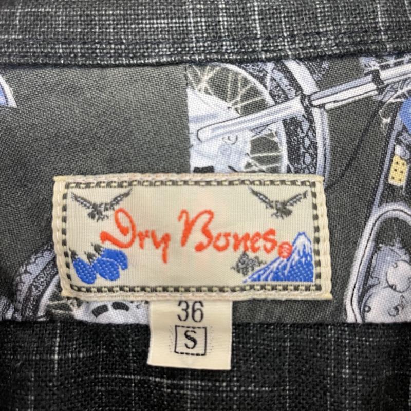 ドライボーンズ Dry Bones シャツ、ブラウス 半袖 タトゥーモチーフ イタリアンカラー シャツ 開襟 36 総柄 黒 / ブラック / black メンズ USED 古着 中古 50159348