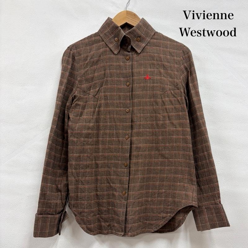 ヴィヴィアン ウエストウッド レッドレーベル Vivienne Westwood red label シャツ、ブラウス 長袖 オーブ 刺繍 長袖 チェック シャツ 3 チェック X ワンポイント X ロゴ、文字 X 刺繍 茶 / ブラウン / brown X 赤 / レッド / red レディース USED 古着 中古 50159361