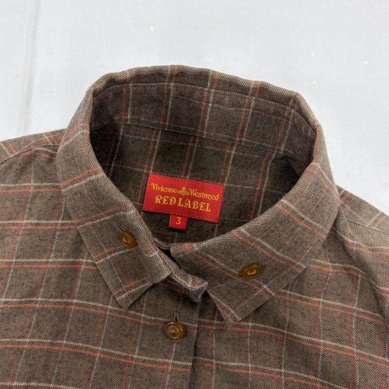 ヴィヴィアン ウエストウッド レッドレーベル Vivienne Westwood red label シャツ、ブラウス 長袖 オーブ 刺繍 長袖 チェック シャツ 3 チェック X ワンポイント X ロゴ、文字 X 刺繍 茶 / ブラウン / brown X 赤 / レッド / red レディース USED 古着 中古 50159361