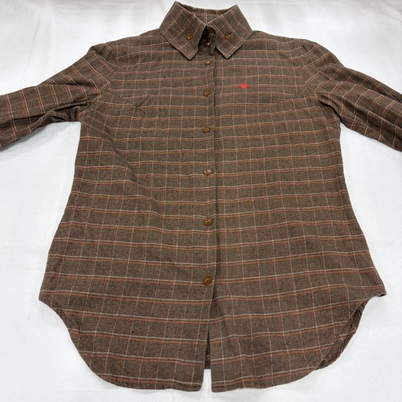 ヴィヴィアン ウエストウッド レッドレーベル Vivienne Westwood red label シャツ、ブラウス 長袖 オーブ 刺繍 長袖 チェック シャツ 3 チェック X ワンポイント X ロゴ、文字 X 刺繍 茶 / ブラウン / brown X 赤 / レッド / red レディース USED 古着 中古 50159361