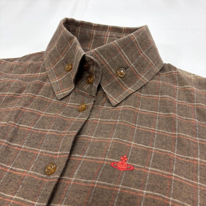 ヴィヴィアン ウエストウッド レッドレーベル Vivienne Westwood red label シャツ、ブラウス 長袖 オーブ 刺繍 長袖 チェック シャツ 3 チェック X ワンポイント X ロゴ、文字 X 刺繍 茶 / ブラウン / brown X 赤 / レッド / red レディース USED 古着 中古 50159361
