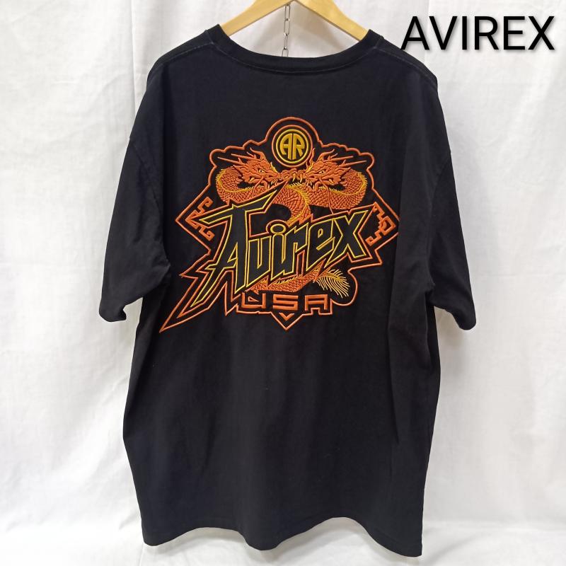 アヴィレックス AVIREX U.S.A. Tシャツ 半袖 WEB限定 TWIN DRAGON T-SHIRT ドラゴン刺繍 black 2XL XXL 刺繍 黒 / ブラック / black メンズ USED 古着 中古 50159396