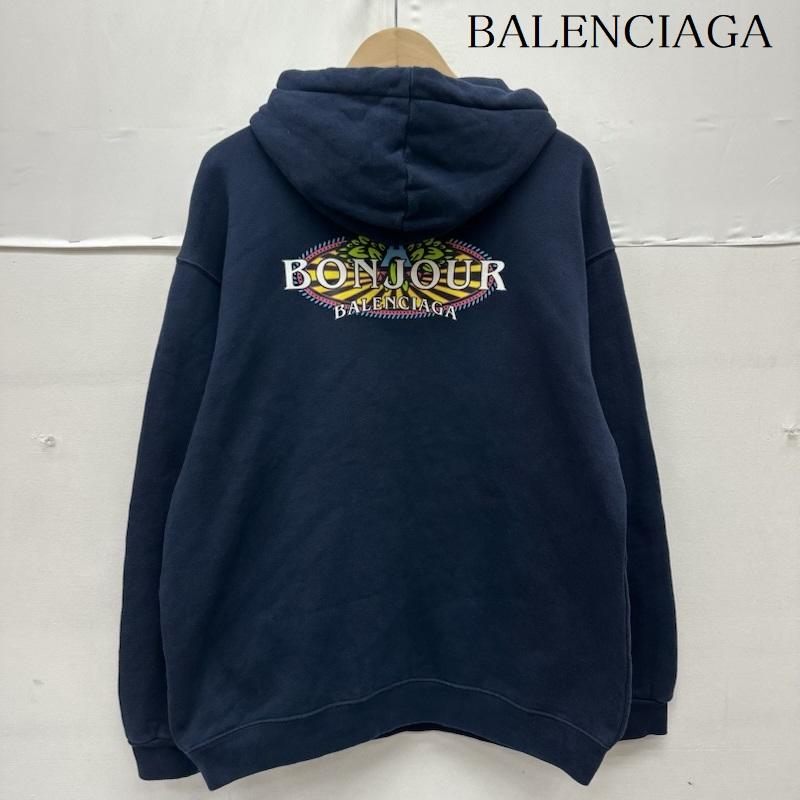 バレンシアガ BALENCIAGA パーカー 長袖 20SS Bonjour Bal Hoodie ロゴ プリント パーカー 600583 THV61 XS 紺 / ネイビー / navy メンズ USED 古着 中古 50159404