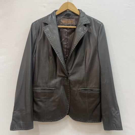 バルマン BALMAIN ジャケット、上着 レザージャケット ラムレザー テーラードジャケット 羊革 ラムスキン 11号 無地 ダークブラウン / ダークブラウン / レディース USED 古着 中古 50159411