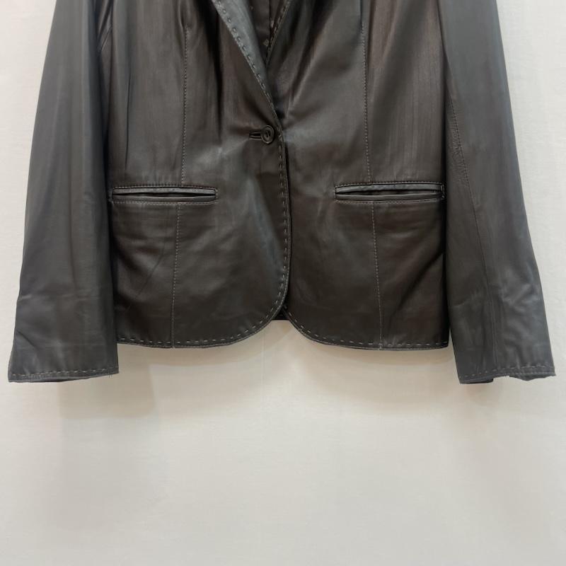 バルマン BALMAIN ジャケット、上着 レザージャケット ラムレザー テーラードジャケット 羊革 ラムスキン 11号 無地 ダークブラウン / ダークブラウン / レディース USED 古着 中古 50159411