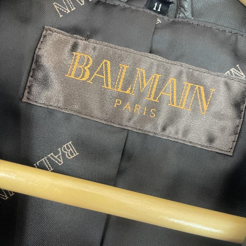 バルマン BALMAIN ジャケット、上着 レザージャケット ラムレザー テーラードジャケット 羊革 ラムスキン 11号 無地 ダークブラウン / ダークブラウン / レディース USED 古着 中古 50159411