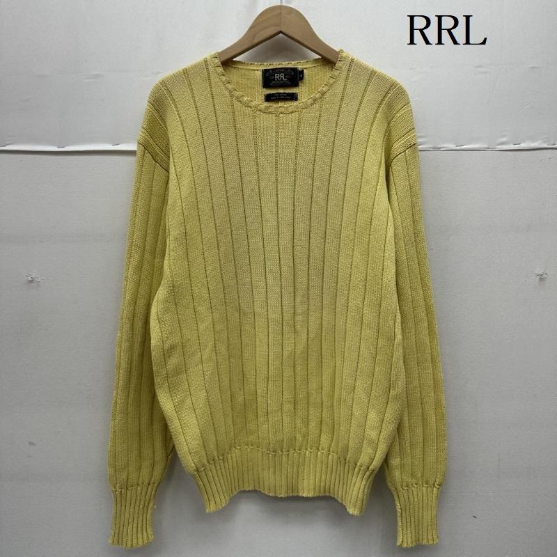 ダブルアールエル RRL ニット、セーター 長袖 90s 三つ星タグ RALPH LAUREN クルーネック リブ ニット L 黄 / イエロー / yellow メンズ USED 古着 中古 50159421