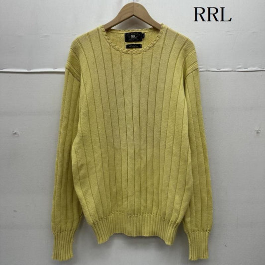 ダブルアールエル RRL ニット、セーター 長袖 90s 三つ星タグ RALPH LAUREN クルーネック リブ ニット L 黄 / イエロー / yellow メンズ USED 古着 中古 50159421