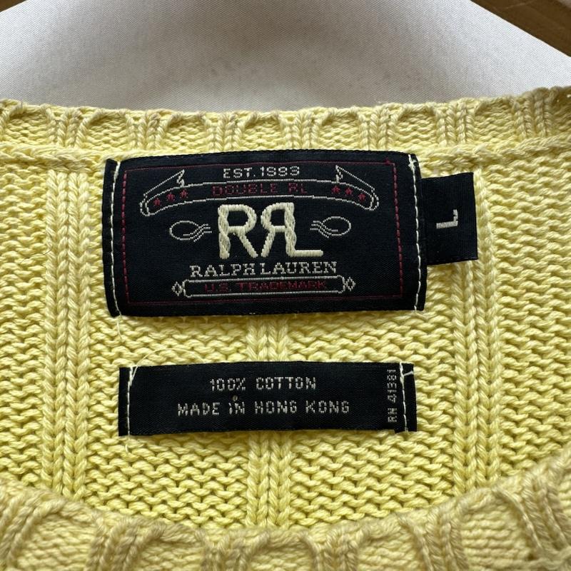 ダブルアールエル RRL ニット、セーター 長袖 90s 三つ星タグ RALPH LAUREN クルーネック リブ ニット L 黄 / イエロー / yellow メンズ USED 古着 中古 50159421