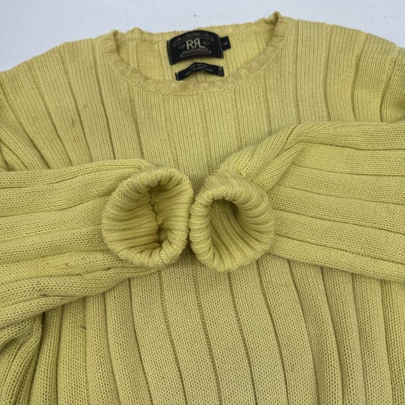 ダブルアールエル RRL ニット、セーター 長袖 90s 三つ星タグ RALPH LAUREN クルーネック リブ ニット L 黄 / イエロー / yellow メンズ USED 古着 中古 50159421