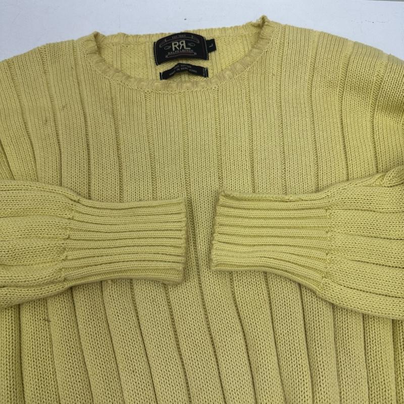 ダブルアールエル RRL ニット、セーター 長袖 90s 三つ星タグ RALPH LAUREN クルーネック リブ ニット L 黄 / イエロー / yellow メンズ USED 古着 中古 50159421