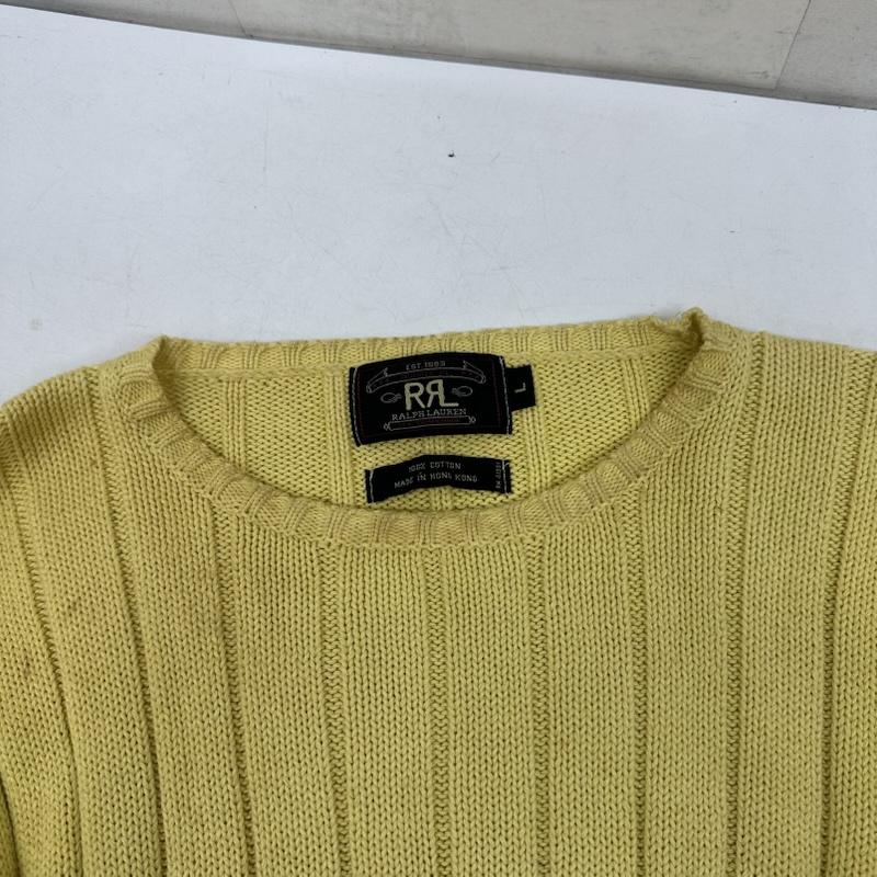 ダブルアールエル RRL ニット、セーター 長袖 90s 三つ星タグ RALPH LAUREN クルーネック リブ ニット L 黄 / イエロー / yellow メンズ USED 古着 中古 50159421