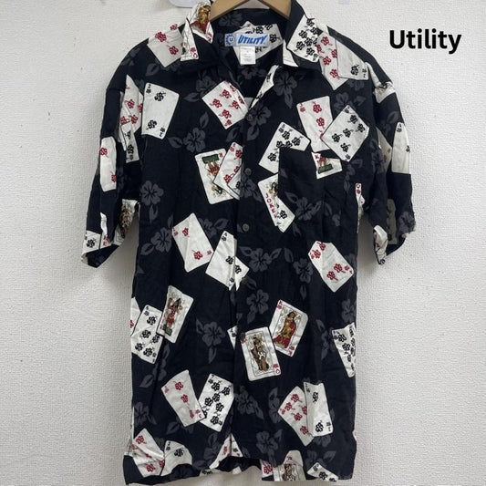 古着 USED シャツ、ブラウス 半袖 Utility トランプ柄 レーヨン オープンカラー アロハ シャツ S 黒 / ブラック / black メンズ USED 古着 中古 50159424
