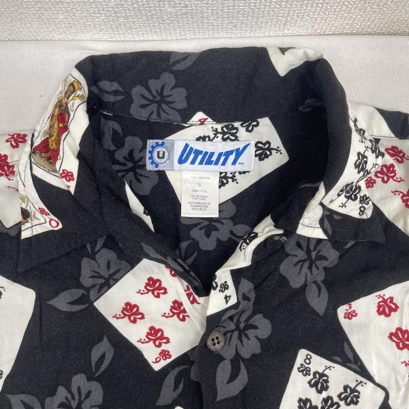 古着 USED シャツ、ブラウス 半袖 Utility トランプ柄 レーヨン オープンカラー アロハ シャツ S 黒 / ブラック / black メンズ USED 古着 中古 50159424