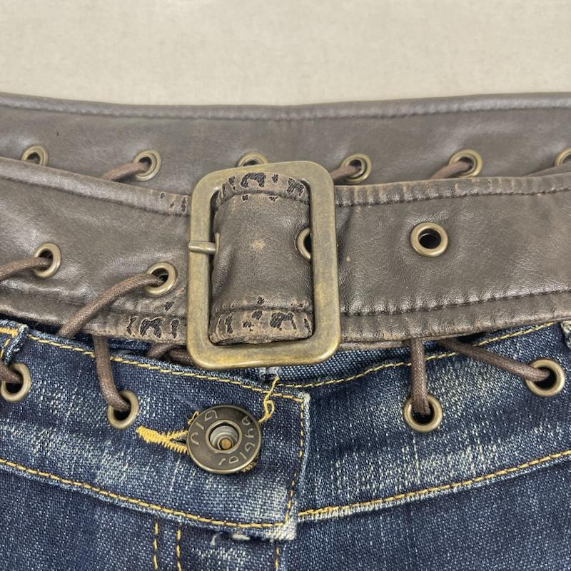 古着 USED パンツ デニム、ジーンズ Byblos Blu archive 編み上げ デザイン レザー ベルト デニム パンツ y2k 27インチ インディゴ / インディゴ / Indigo レディース USED 古着 中古 50159442