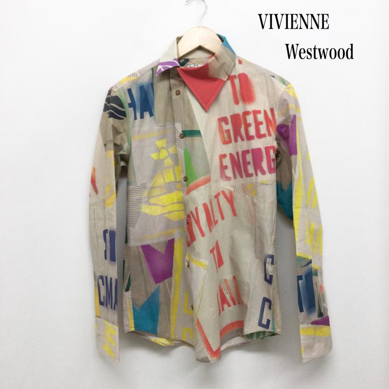 ヴィヴィアンウエストウッドマン Vivienne Westwood MAN シャツ、ブラウス 長袖 Vivienne Westwood MAN オジークラーク マニフェストプリント VW-WR-86413　総柄 44 総柄 ベージュ / ベージュ / beige メンズ USED 古着 中古 50159467