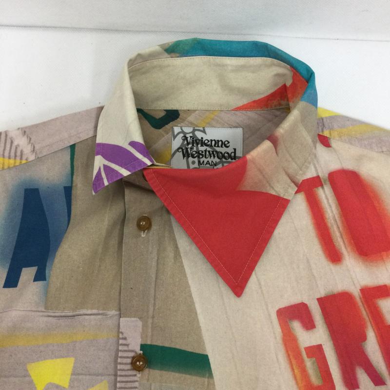 ヴィヴィアンウエストウッドマン Vivienne Westwood MAN シャツ、ブラウス 長袖 Vivienne Westwood MAN オジークラーク マニフェストプリント VW-WR-86413　総柄 44 総柄 ベージュ / ベージュ / beige メンズ USED 古着 中古 50159467