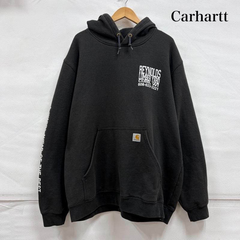 カーハート Carhartt パーカー 長袖 ロゴ プリント フーディー プルオーバー パーカー ORIGINAL FIT スウェット 裏起毛 XL ロゴ、文字 X プリント 黒 / ブラック / black X 白 / ホワイト / white メンズ USED 古着 中古 50159509