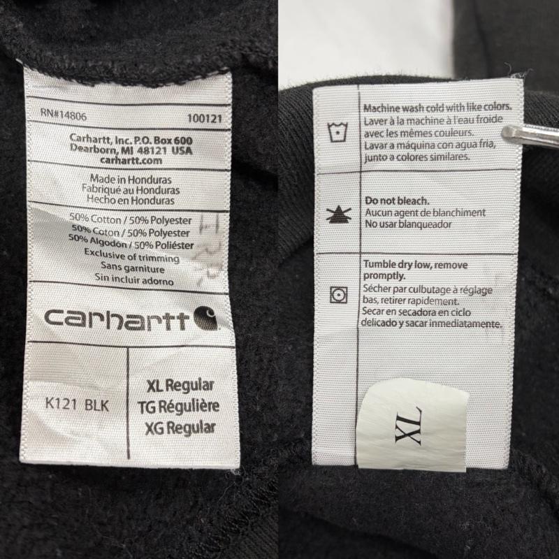 カーハート Carhartt パーカー 長袖 ロゴ プリント フーディー プルオーバー パーカー ORIGINAL FIT スウェット 裏起毛 XL ロゴ、文字 X プリント 黒 / ブラック / black X 白 / ホワイト / white メンズ USED 古着 中古 50159509