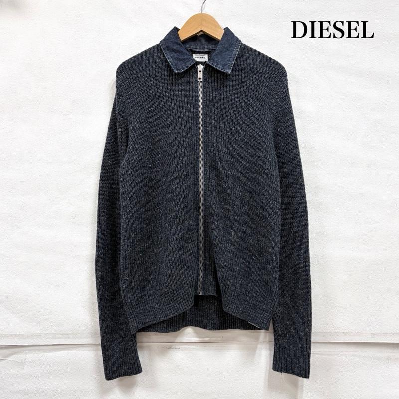 ディーゼル DIESEL ニット、セーター 長袖 デニムカラー ジップアップ ニット ジャケット ドッキング エルボーパッチ M 無地 X ロゴ、文字 X 刺繍 インディゴ / インディゴ / Indigo X ダークグレー / ダークグレー / メンズ USED 古着 中古 50159517