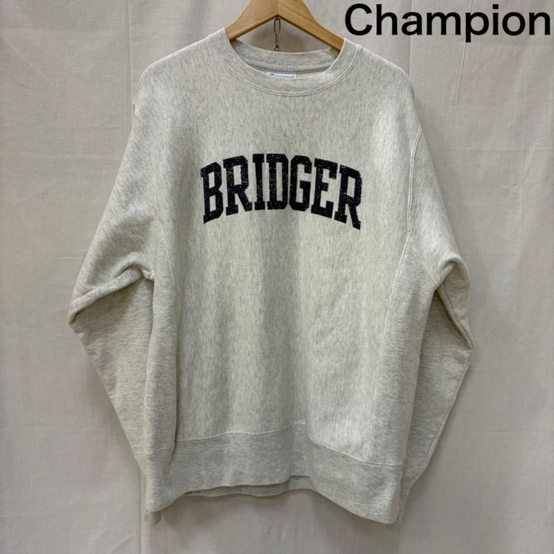 チャンピオン Champion トレーナー 長袖 リバースウィーブ BRIDGER プリントスウェット 霜降りグレー M M ロゴ、文字 X プリント 灰 / グレー / gray メンズ USED 古着 中古 50159519
