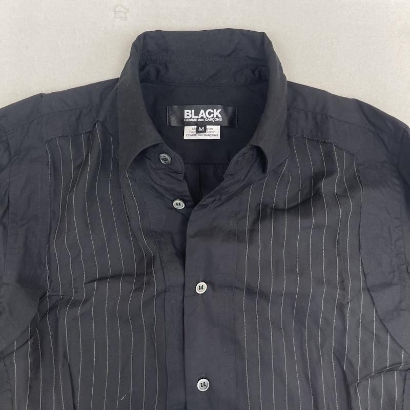 ブラックコムデギャルソン BLACK COMME des GARCONS シャツ、ブラウス 長袖 ストライプ柄 ロング シルエットドレス シャツ AD2021 M 黒 / ブラック / black メンズ USED 古着 中古 50159526