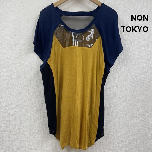 ノントーキョー NON TOKYO Tシャツ 半袖 日本製 異素材 ビニール ドッキング マルチカラー カットソー Tシャツ 黄 / イエロー / yellow レディース USED 古着 中古 50159530