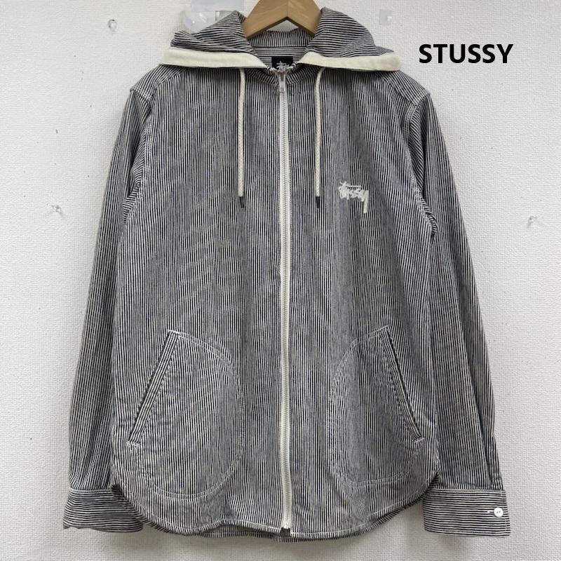 ステューシー STUSSY パーカー 長袖 ヒッコリー ストライプ柄 ロゴ刺繍 ジップアップ フーディ M 灰 / グレー / gray メンズ USED 古着 中古 50159587