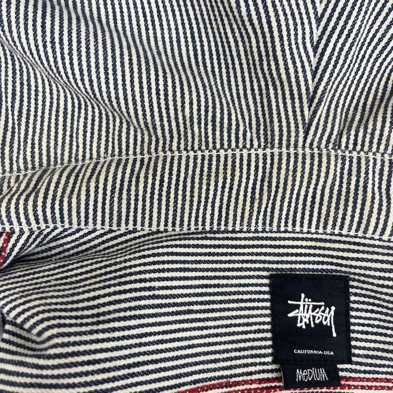 ステューシー STUSSY パーカー 長袖 ヒッコリー ストライプ柄 ロゴ刺繍 ジップアップ フーディ M 灰 / グレー / gray メンズ USED 古着 中古 50159587