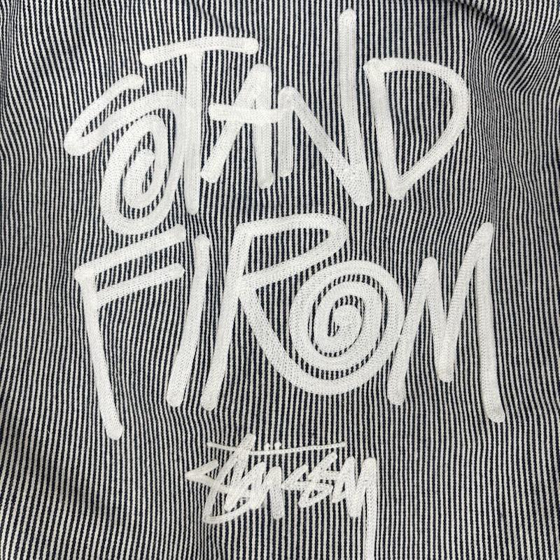 ステューシー STUSSY パーカー 長袖 ヒッコリー ストライプ柄 ロゴ刺繍 ジップアップ フーディ M 灰 / グレー / gray メンズ USED 古着 中古 50159587