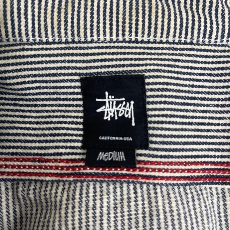 ステューシー STUSSY パーカー 長袖 ヒッコリー ストライプ柄 ロゴ刺繍 ジップアップ フーディ M 灰 / グレー / gray メンズ USED 古着 中古 50159587