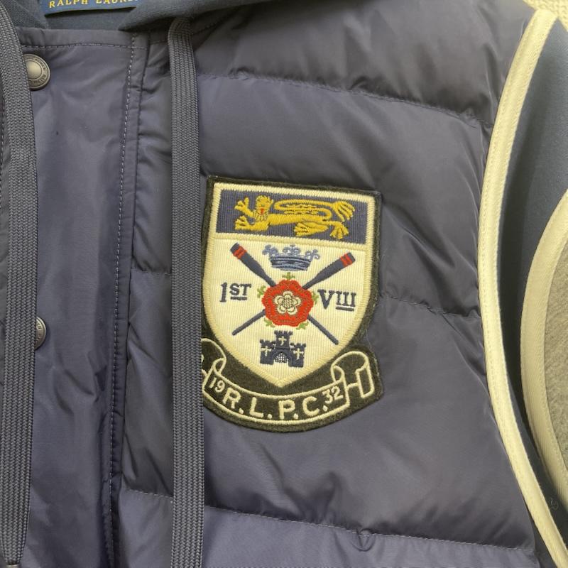 ポロラルフローレン POLO RALPH LAUREN ジャケット、上着 ダウンジャケット ハイブリッド ダウン 紋章 ワッペン ベースボール ジャケット 紺 / ネイビー / navy メンズ USED 古着 中古 50159590