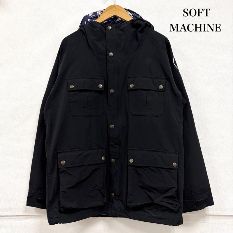 ソフトマシーン Softmachine ジャケット、上着 ジャンパー、ブルゾン ベンチャー マウンテン パーカー 総柄 ジャケット ブルゾン ジップアップ フルジップ ワッペン パッチ ロゴ XL ワンポイント X ロゴ、文字 黒 / ブラック / black X 紺 / ネイビー / navy X 白 / ホワイト / white メンズ USED 古着 中古 50159605