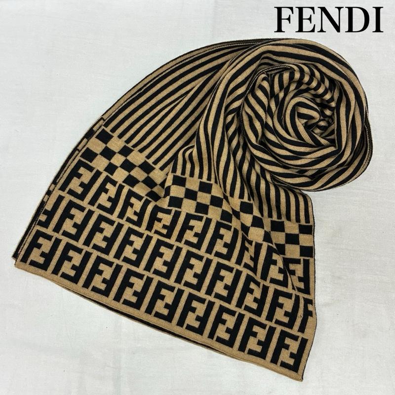 フェンディ FENDI マフラー マフラー オールド ズッカ柄 FFロゴ ストライプ チェッカー ウール マフラー イタリア製 - メンズ USED 古着 中古 50159607