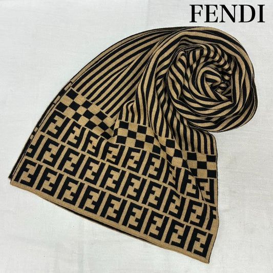 フェンディ FENDI マフラー マフラー オールド ズッカ柄 FFロゴ ストライプ チェッカー ウール マフラー イタリア製 - メンズ USED 古着 中古 50159607
