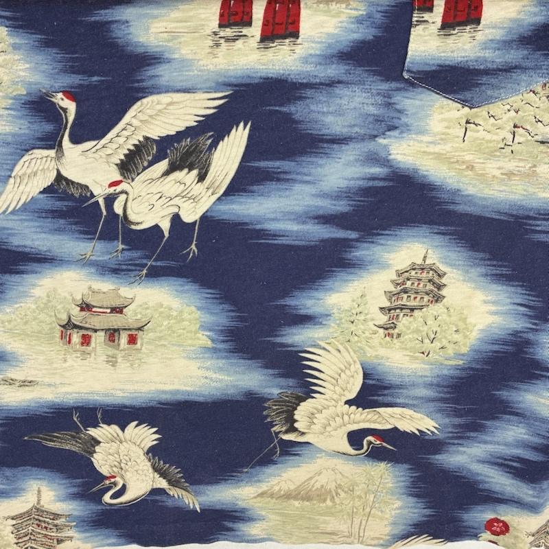 ポロバイラルフローレン Polo by RALPH LAUREN ポロシャツ 半袖 鶴 五重塔 鳥居 和柄 総柄 コットン ポロシャツ L メンズ USED 古着 中古 50159614