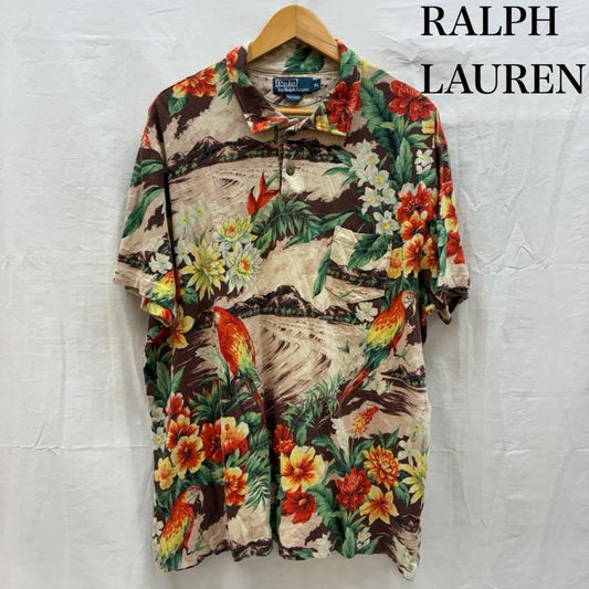 ポロバイラルフローレン Polo by RALPH LAUREN ポロシャツ 半袖 オウム ボタニカル 総柄 コットン ポロシャツ XL メンズ USED 古着 中古 50159620