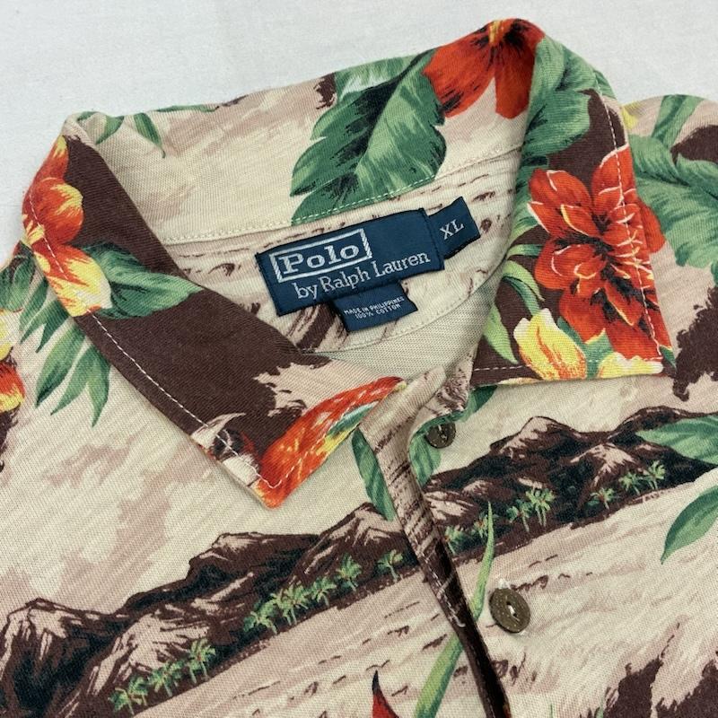ポロバイラルフローレン Polo by RALPH LAUREN ポロシャツ 半袖 オウム ボタニカル 総柄 コットン ポロシャツ XL メンズ USED 古着 中古 50159620