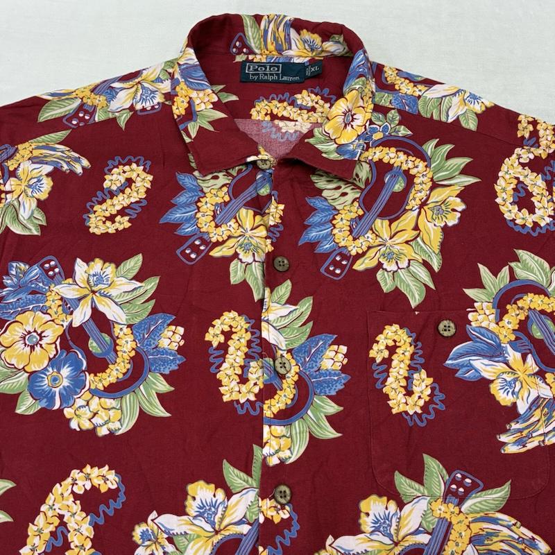 ポロバイラルフローレン Polo by RALPH LAUREN シャツ、ブラウス 半袖 ギター ハイビスカス ハワイアン レーヨン アロハ シャツ XL メンズ USED 古着 中古 50159626