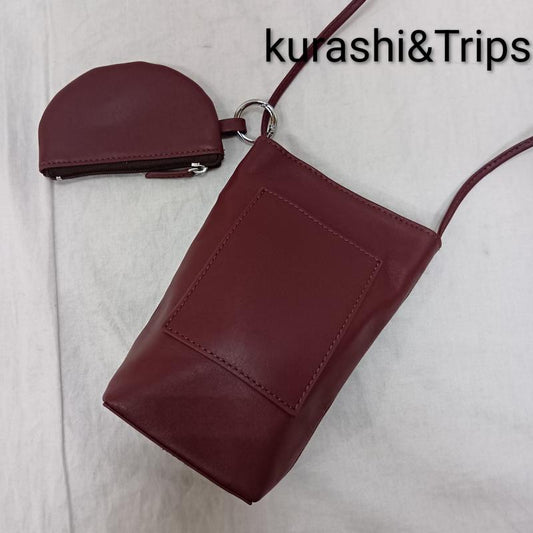 古着 USED ショルダーバッグ ショルダーバッグ KURASHI&Trips PUBLISHING レザー スマホポシェット ミニポーチ付き バーガンディ サコッシュ - 無地 えんじ / ワインレッド / dark red レディース USED 古着 中古 50159668