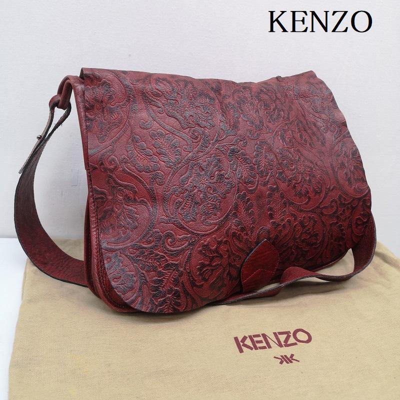 ケンゾー KENZO メッセンジャーバッグ メッセンジャーバッグ 00s レザー メッセンジャー バッグ 型押し 花柄 ボタニカル - 赤 / レッド / red レディース USED 古着 中古 50159671